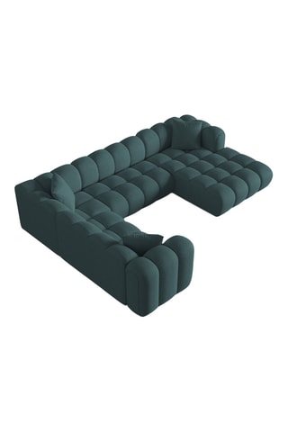 Canapé d'angle gauche panoramique Elise - Bleu canard - 6 places - En tissu chenille moly