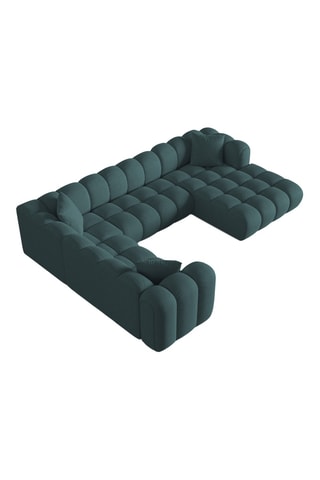 Canapé d'angle gauche panoramique Arden - Bleu canard - 6 places - En tissu chenille moly