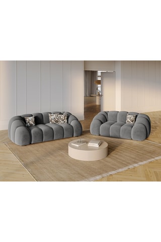 Canapé Lina - Gris - 2 places - En tissu velours