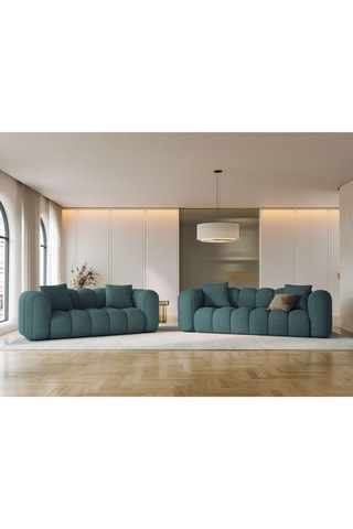 Canapé Arden - Bleu canard - 3 places - En tissu structuré et tissu chenille moly