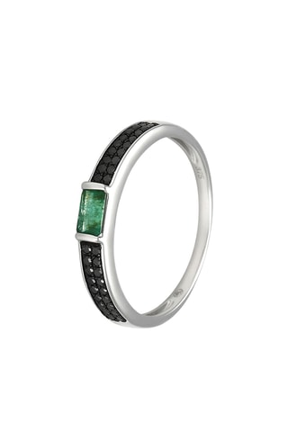 Anillo - Oro blanco, esmeralda y diamantes