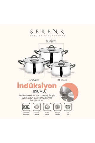 3 casseroles en acier inoxydable profonde avec couvercles Serenk Modernist - 2,3 et 5 l