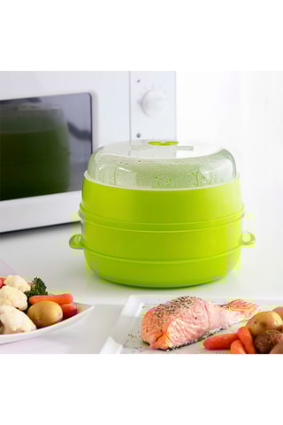 Cuiseur vapeur double pour micro-ondes - Vert