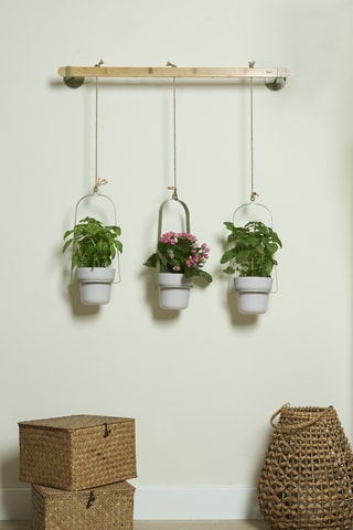 Jardinière suspendue en bambou et farine de bambou - 75 x 16,5 x 100 cm - Vert clair et gris clair