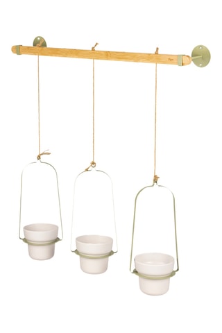 Jardinière suspendue en bambou et farine de bambou - 75 x 16,5 x 100 cm - Vert clair et gris clair