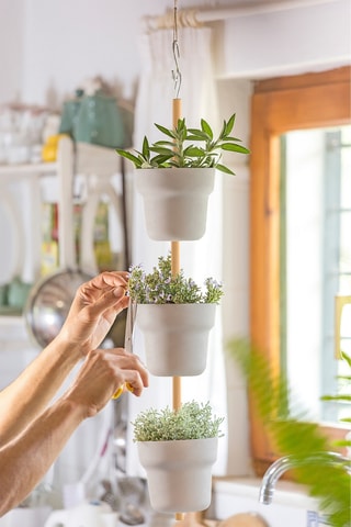 Jardinière suspendue en bambou et farine de bambou - 13 x 13 x 73 cm - Blanc