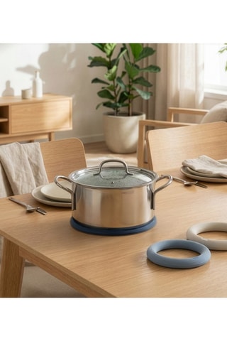 3 dessous de plat en silicone et crochet adhésif - Bleu et gris