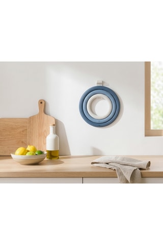 3 dessous de plat en silicone et crochet adhésif - Bleu et gris