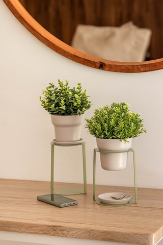 2 supports pour plantes - 15,5 x 13,5 x 29,5 cm - Vert et gris