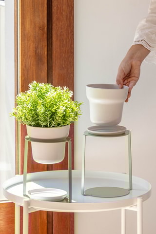 2 supports pour plantes - 15,5 x 13,5 x 29,5 cm - Vert et gris