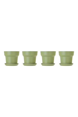 4 pots et 4 soucoupes en farine de bambou - Vert