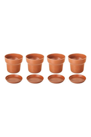 4 pots et 4 soucoupes en farine de bambou - Marron