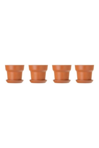 4 pots et 4 soucoupes en farine de bambou - Marron