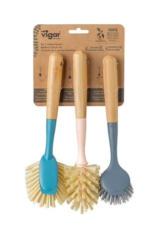 2 brosses à vaisselle et 1 brosse de nettoyage de verres en bambou