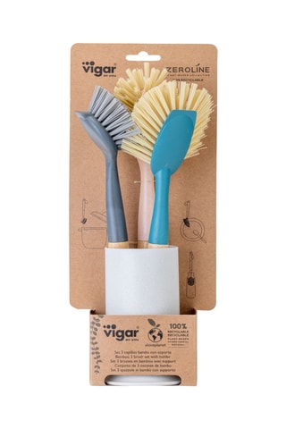 1 porte-ustensiles et 3 brosses à vaisselle en bambou