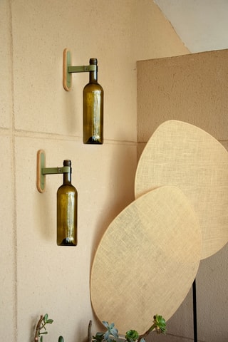 2 porte-bouteilles mural en bambou - 5 x 12,5 x 15 cm - Marron et vert