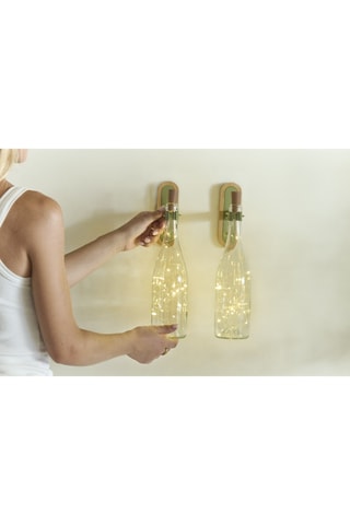 2 porte-bouteilles mural en bambou - 5 x 12,5 x 15 cm - Marron et vert