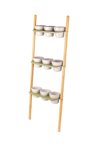 Jardinière murale 3 niveaux en bambou et farine de bambou - 52 x 18 x 127 cm - Vert clair et gris clair