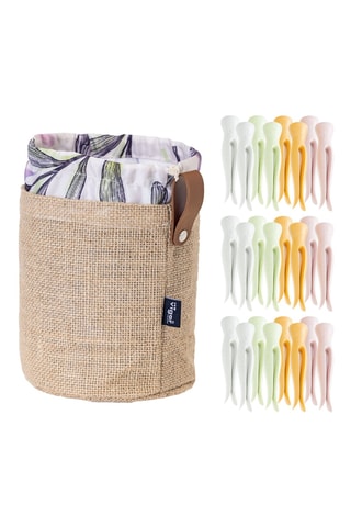 Panier et 24 pinces à linge - Beige