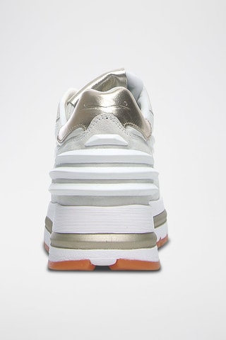 Baskets en cuir - Blanc, doré et gris