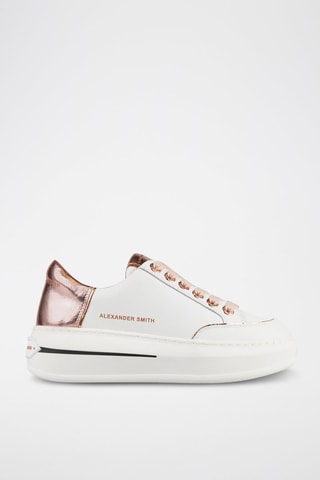 Baskets plateformes en cuir Lancaster - Blanc, rose et doré