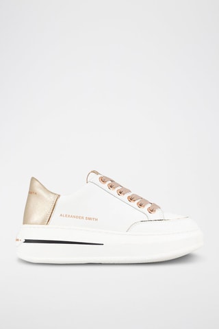 Baskets plateformes en cuir Lancaster - Blanc, noir et doré