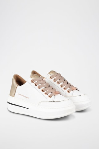 Baskets plateformes en cuir Lancaster - Blanc, noir et doré