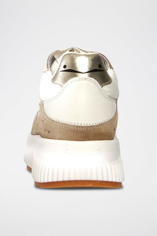 Baskets plateformes en cuir - Blanc, beige et doré