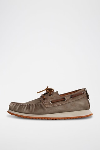 Chaussures bateau en nubuck - Marron et gris