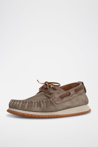 Chaussures bateau en nubuck - Marron et gris