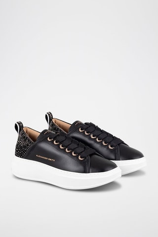 Baskets plateformes en cuir Wembley - Blanc, noir et argenté