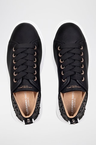 Baskets plateformes en cuir Wembley - Blanc, noir et argenté