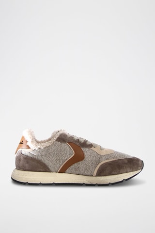 Baskets fourrées en cuir et laine - Marron et gris