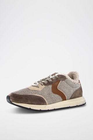 Baskets fourrées en cuir et laine - Marron et gris