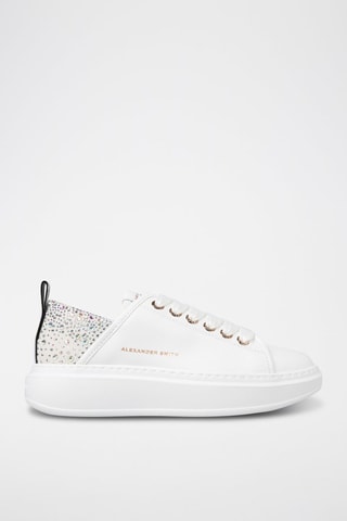 Baskets plateformes en cuir Wembley - Blanc et bleu