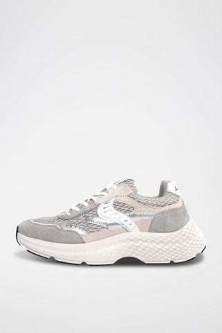 Baskets en cuir - Blanc, beige et gris