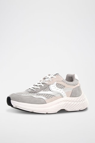 Baskets en cuir - Blanc, beige et gris