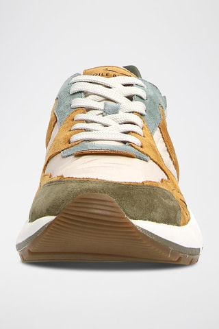 Baskets en cuir - Blanc, beige et vert