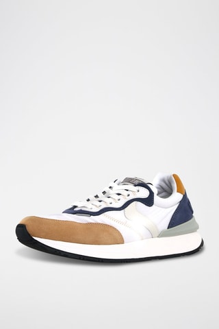 Baskets en cuir - Blanc, bleu et marron