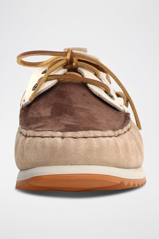 Chaussures bateau en nubuck - Blanc, beige et marron