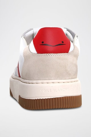 Baskets en cuir - Blanc, beige et rouge