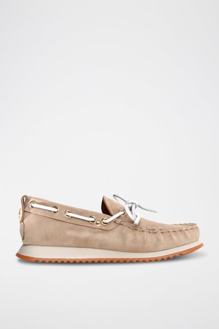 Chaussures bateau en nubuck - Beige et doré