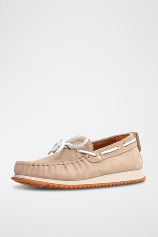 Chaussures bateau en nubuck - Beige et doré