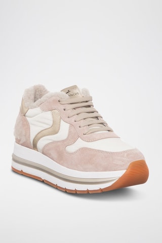 Baskets fourrées en nubuck Maran - Blanc et rose