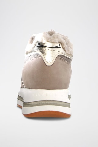 Baskets fourrées en cuir et laine - Beige et gris