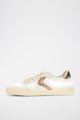 Baskets en nubuck - Blanc, beige et doré