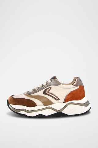 Baskets plateformes en nubuck Club 108 - Marron et argenté