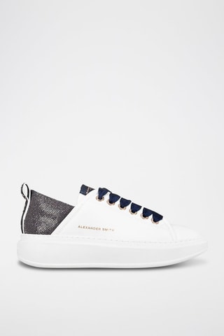 Baskets plateformes en cuir Wembley - Blanc, bleu et argenté