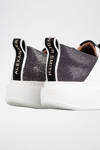 Baskets plateformes en cuir Wembley - Blanc, bleu et argenté