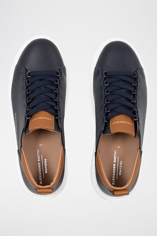 Baskets plateformes en cuir Wembley - Bleu, marron et doré